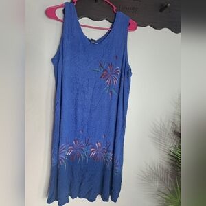 Hibiscus Collection Hawaii Rayon Slip On Blue Floral Print One Size Dress